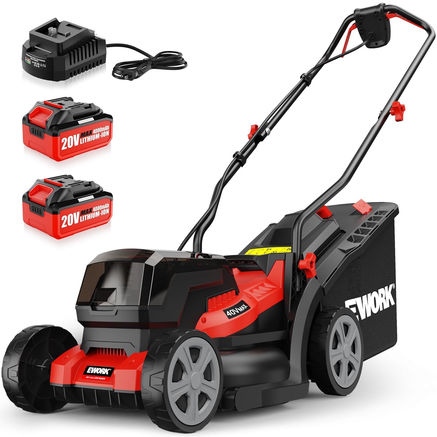 EWORK 40V 14" Electric Lawn Mower Cordless with 2*4.0Ah Batteries & Charger