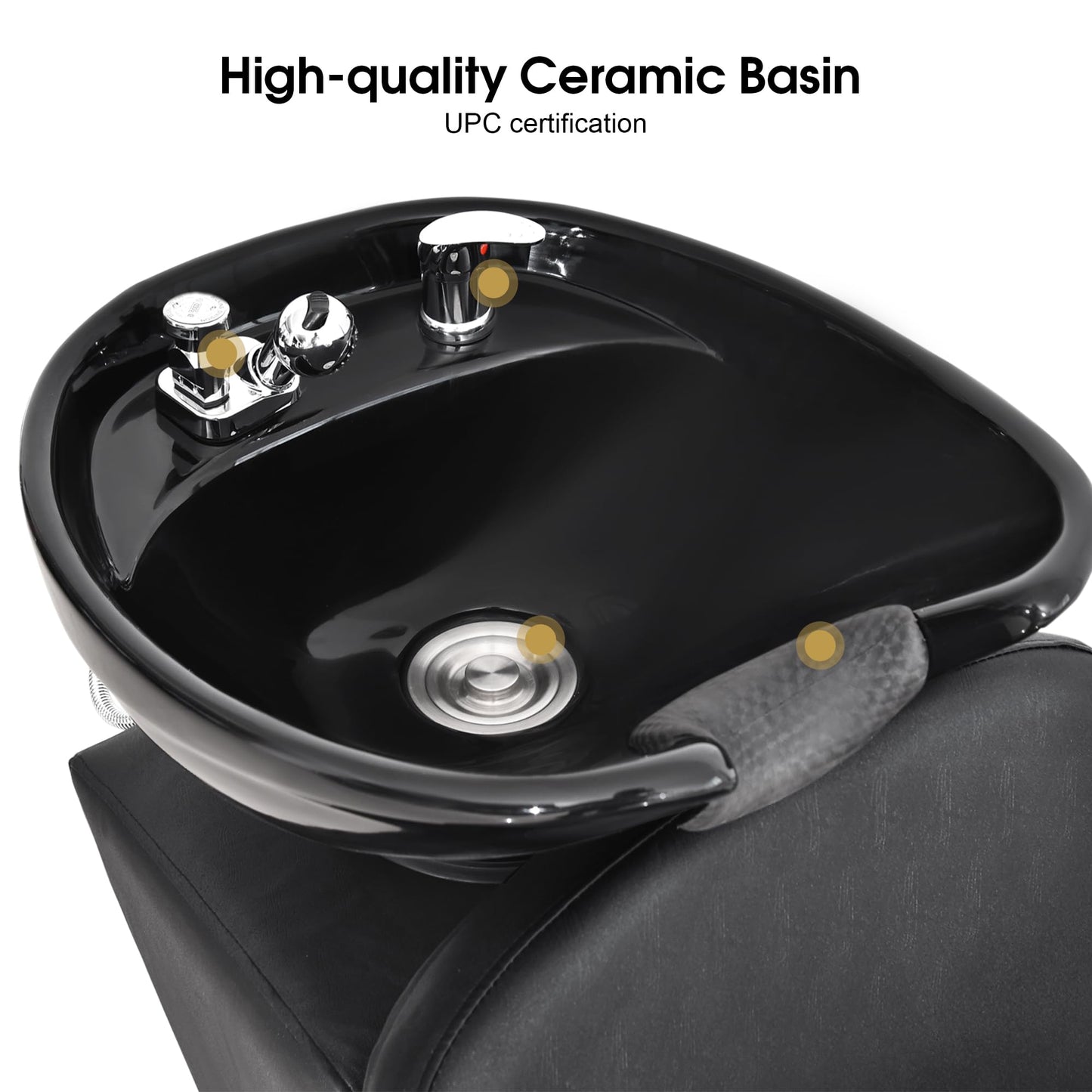 BarberPub Ceramic Bowl Shampoo Chair, Adjustable Backwash Sink, Hair Stylist Barber Chairs for Salon Beauty Spa Tattoo Unit Station 9051