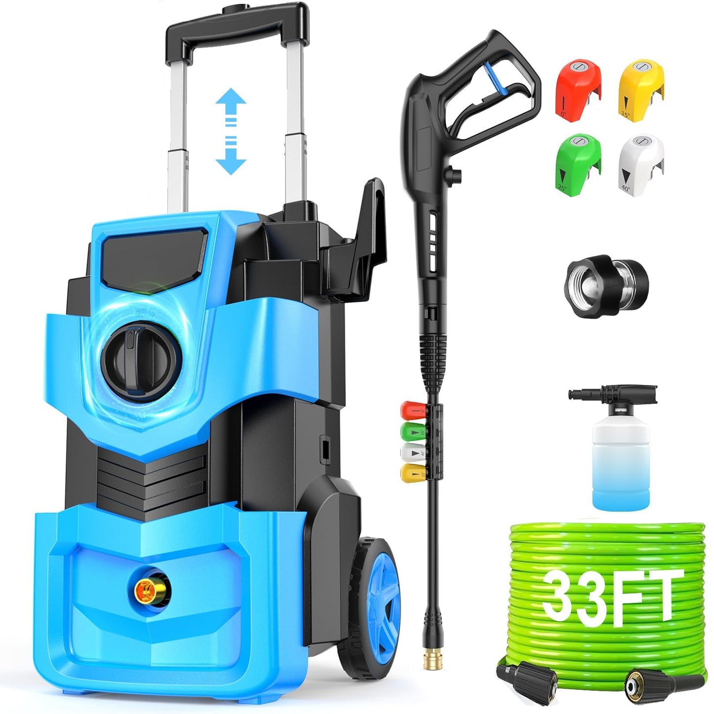 Commowner Pressure Washer 5000PSI Adjustable Pressure Power Washers Powered with 33ft Hose, 4 Nozzle and Foam Cannon, Powerwashers Cleaner Machine for Home, Cars, Blue