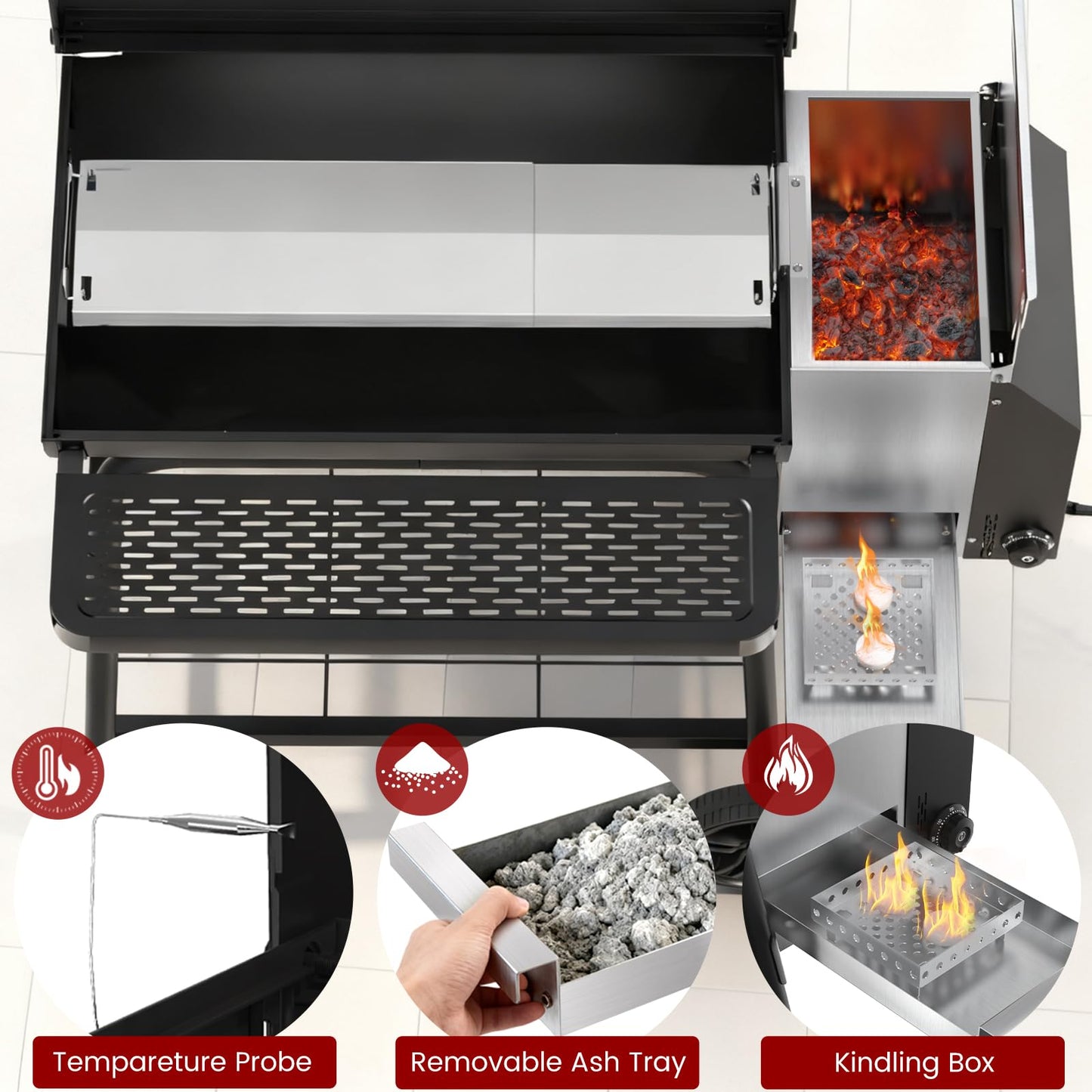 Gravity Smoker Side Firebox Retrofit kit for Char Griller Fire Box Charcoal Barrel Grill Part for Master Forge Chargriller Offset Wood Pellet Smoker Hopper Outdoor Camping Grilling Cooking Accessories