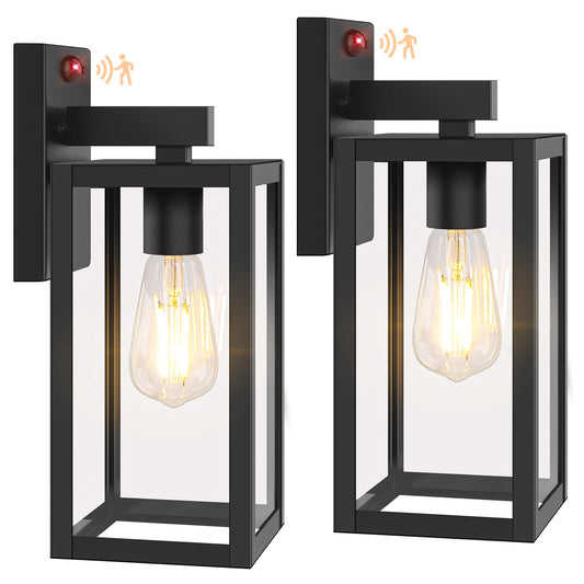 BesLowe 13in Motion Sensor Outdoor Wall Lights, 2-Pack, Dusk to Dawn, Black, Model A923