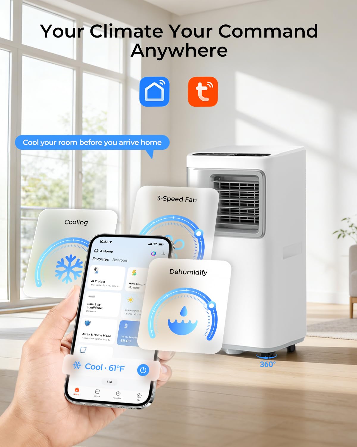 16000 BTU Portable Air Conditioners for Large Room up to 730 sq.ft 5-in-1 Smart AC Unit with WiFi APP/Remote Control, Fast Cooling, Dehumidifier, Quiet Sleep Mode, Window Kit Included