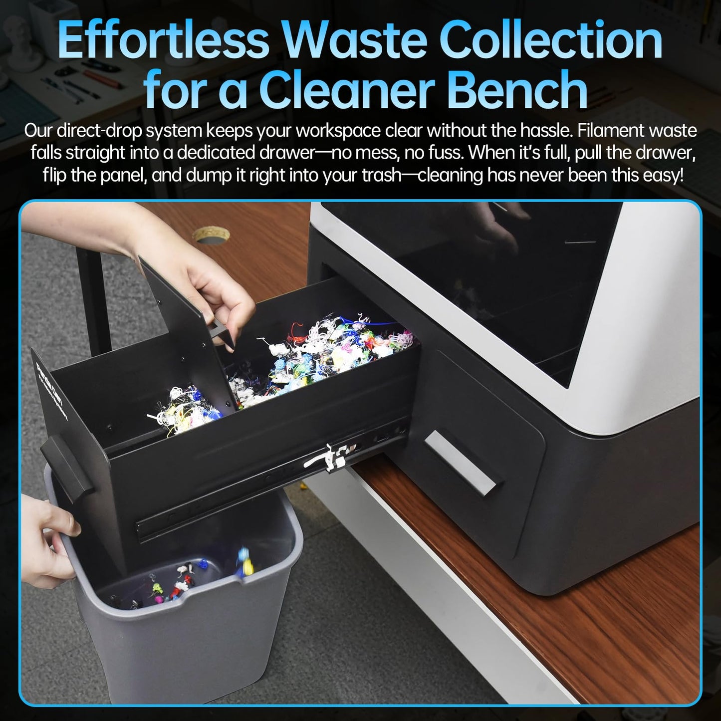 BIQU Panda Den Air for Bambu-Lab P1P/P1S/P2S/X1C/X1E/X2D/A1/A1 Mini 3D Printers, Filament Waste Collection System for P1/X1/X2/A1, Tool Storage Drawer + Direct-Drop Filament Poop Gather Drawer