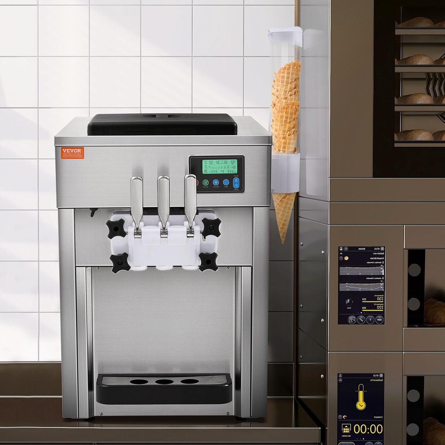 VEVOR Commercial Ice Cream Machine, 21 QT/H Soft Serve Ice Cream Maker with LCD Panel Auto Clean 3-Flavor Pre-cooling for Restaurant Snack Bar