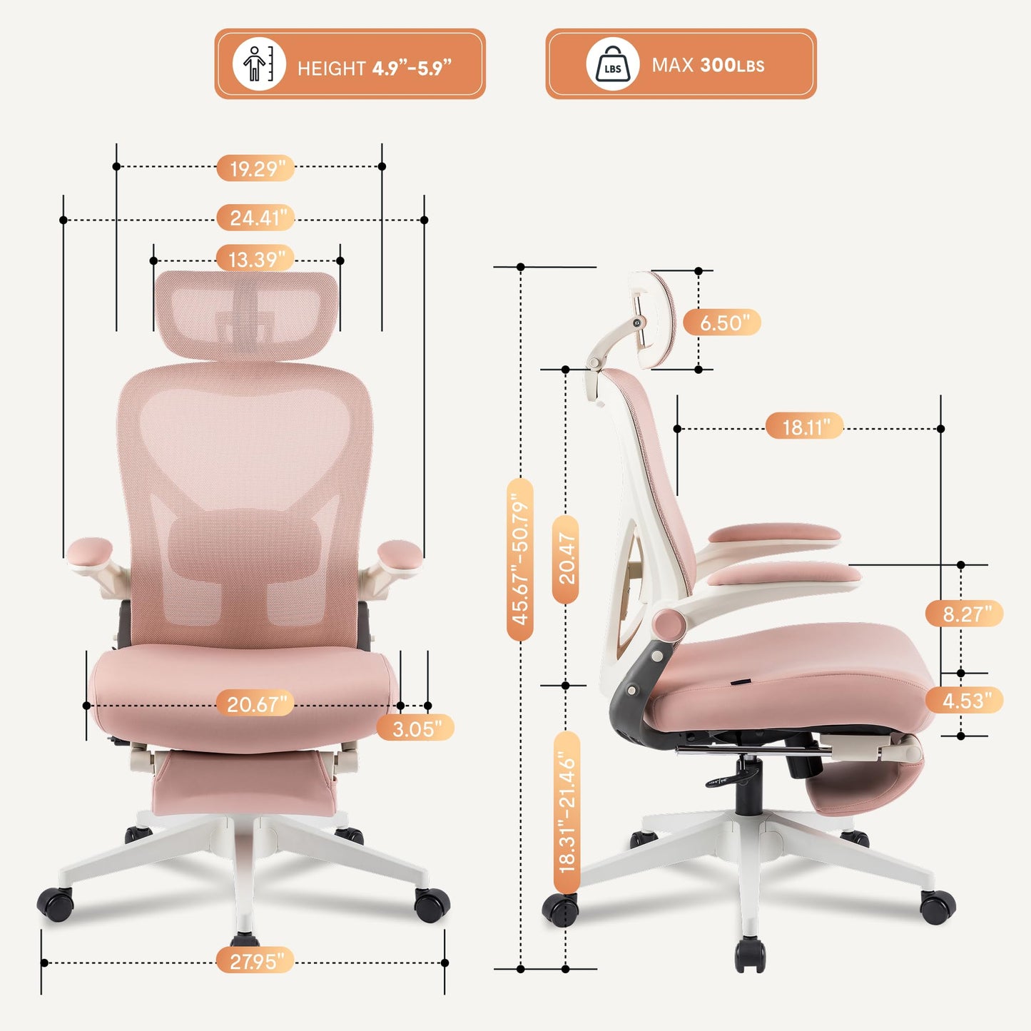 FLEXISPOT Foldex Ergonomic Office Chair, Folding Chair for Small Spaces with Lumbar Support, Flip-up Armrests, 3D Headrest, Desk Chairs with Footrest for Work,Video Game,Gift (Foam Seat, Pink)