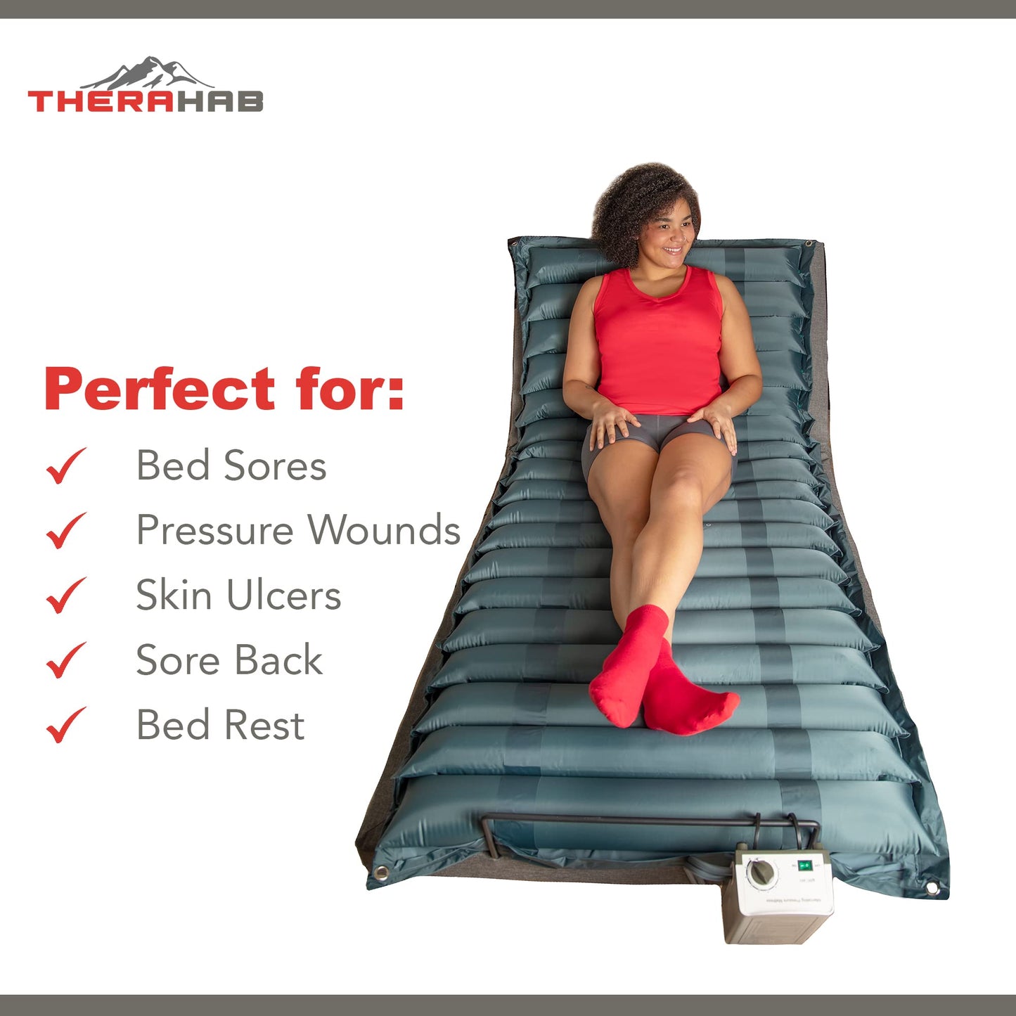 Therahab 4.5” Alternating Pressure Air Mattress with Electric Pump - Low Air Loss - Stage 2 Pressure Sores, Ulcers, Bed Sores, Hospital Bed Mattress Topper