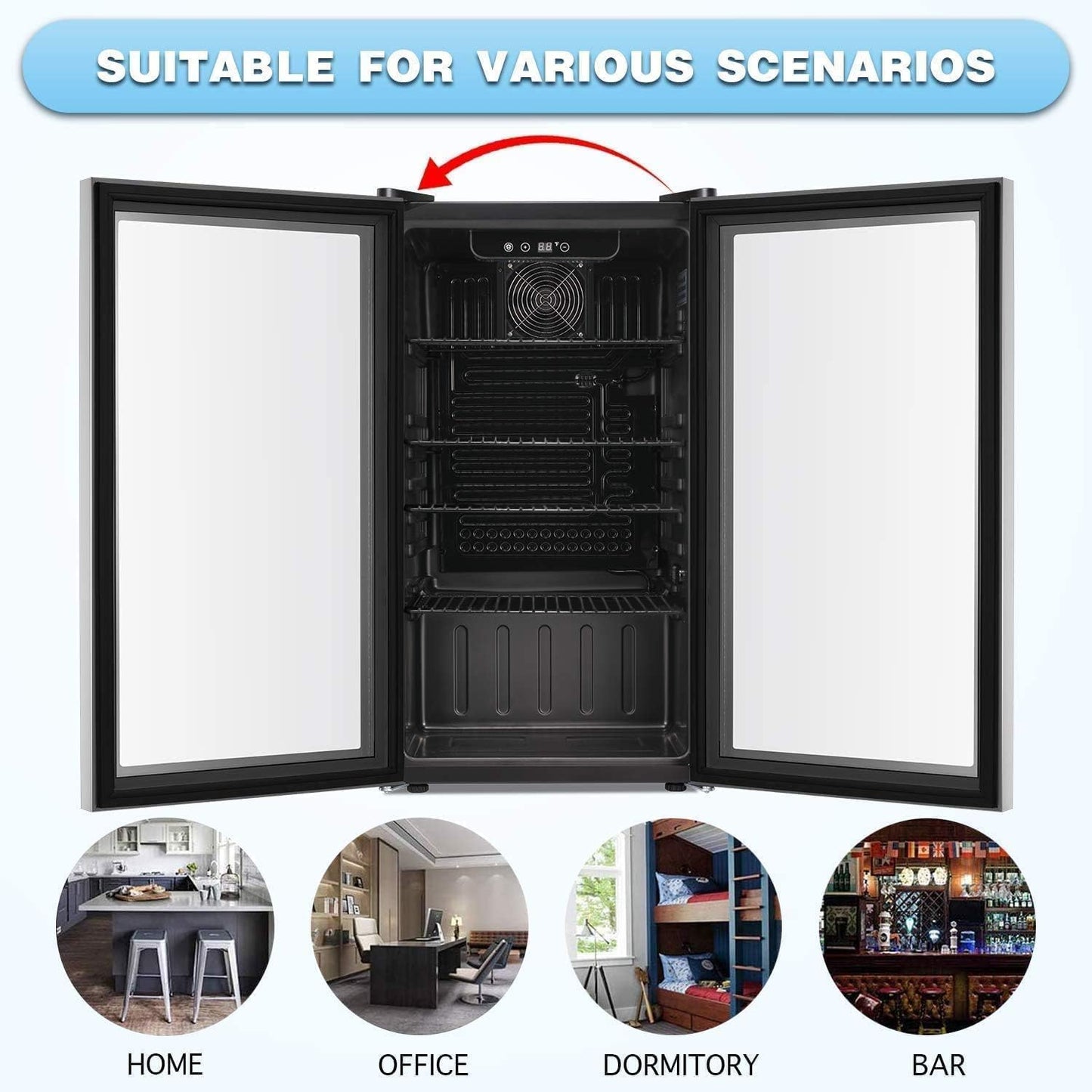 Antarctic Star Beverage Refrigerator Cooler -120 Can Glass Door Mini Fridge, for Soda Cola Beer or Wine Constant Glass Door Small Drink Dispenser Clear Front for Home, Bar 3.2cu.ft