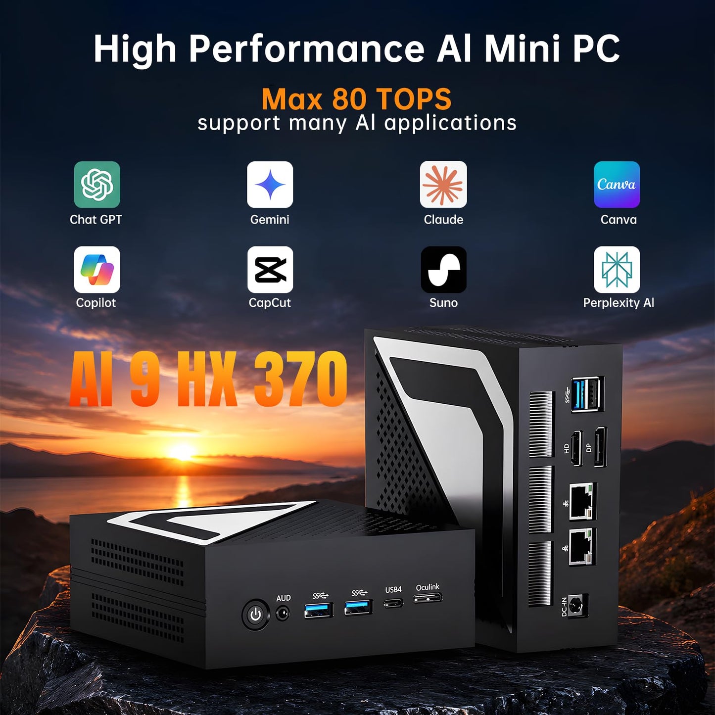 msecore AI Mini PC, Ryzen AI 9 HX 370 (80 Tops), 64G DDR5 RAM, 2T PCIE4.0 SSD Desktop Computer, Radeon 890M, 8K, Triple Display, 2 * 2.5G LAN, Wi-Fi 6e, Windows 11 Pro
