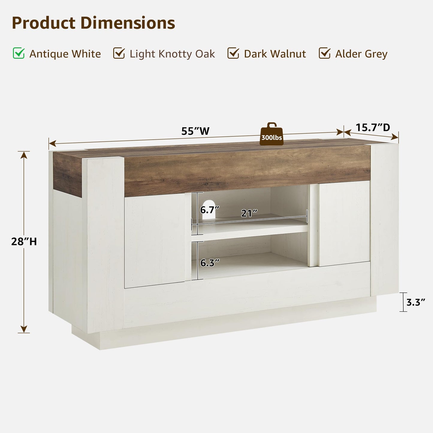 OKD Modern 55" TV Stand, Entertainment Center for TVs Up to 65", Media Console with Open Storage & Side Cabinets, Thick Wood Design for Living Room, Bedroom, Antique White
