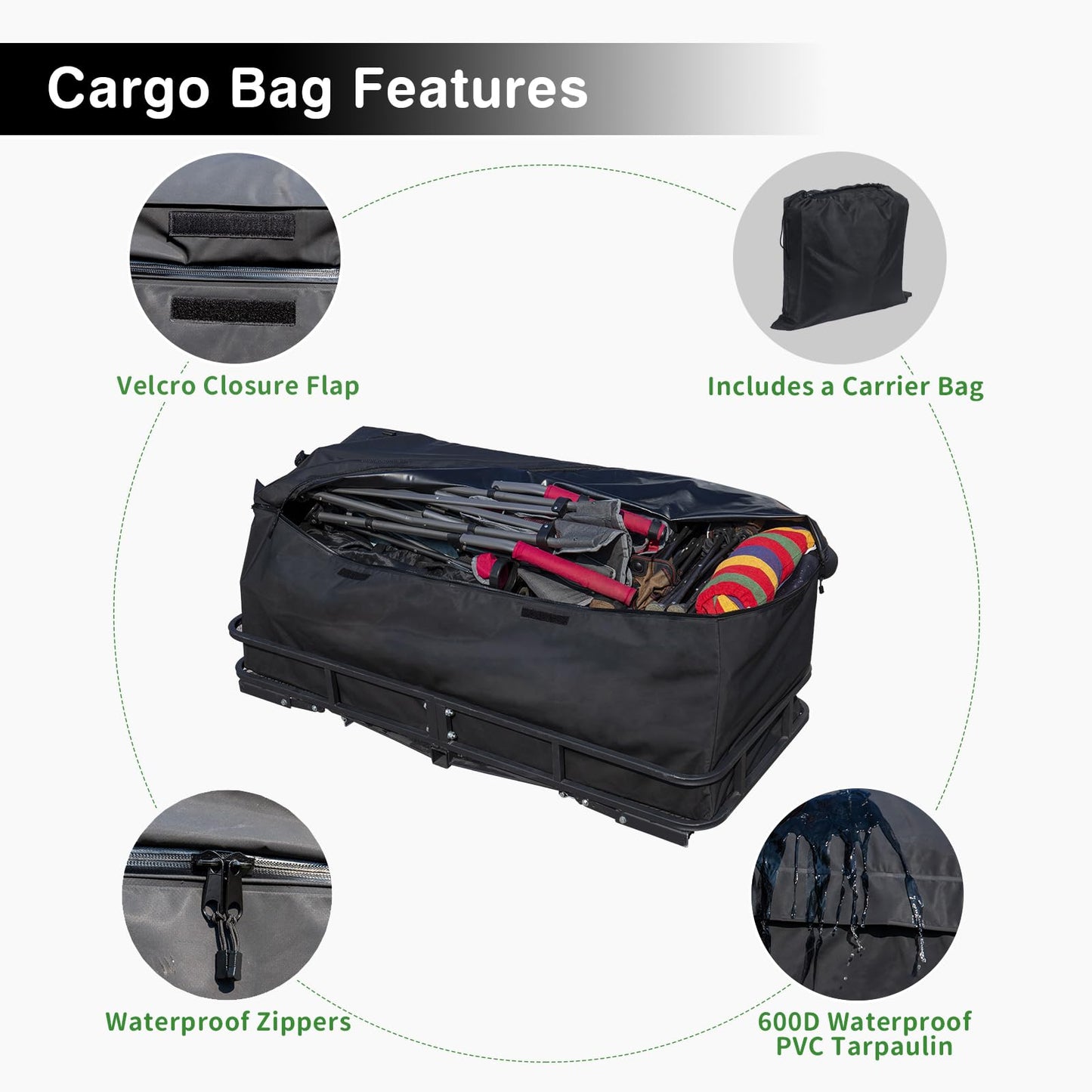 Leader Accessories Folding Hitch Cargo Carrier Rack with Bag 60"x24"x6"