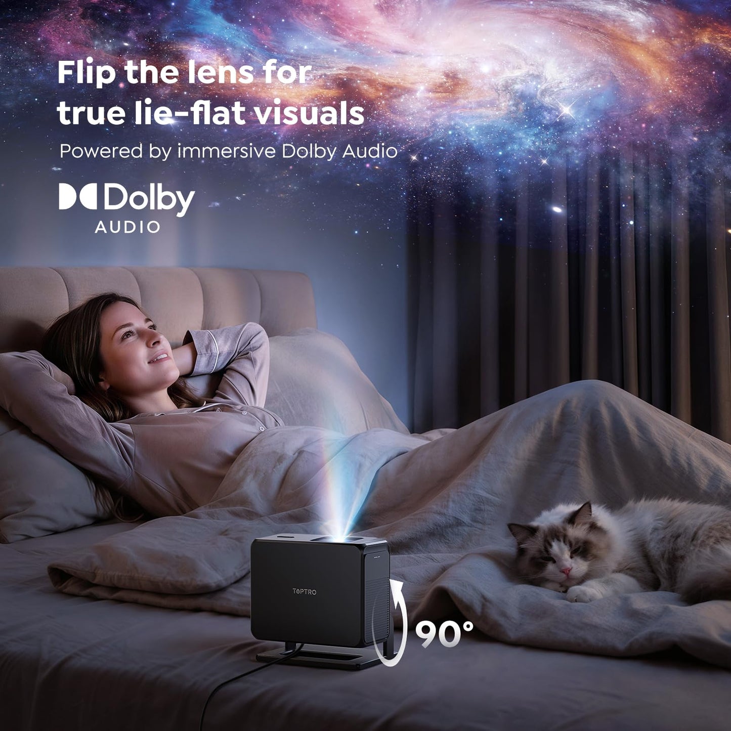 Smart Projector [Google TV 14.0 & Dolby & 4K Support] with WiFi and Bluetooth HDR10,Portable Mini Movie Short Throw Projector Outdoor with Built-in Apps Auto Focus Keystone for Home Bedroom Ceiling
