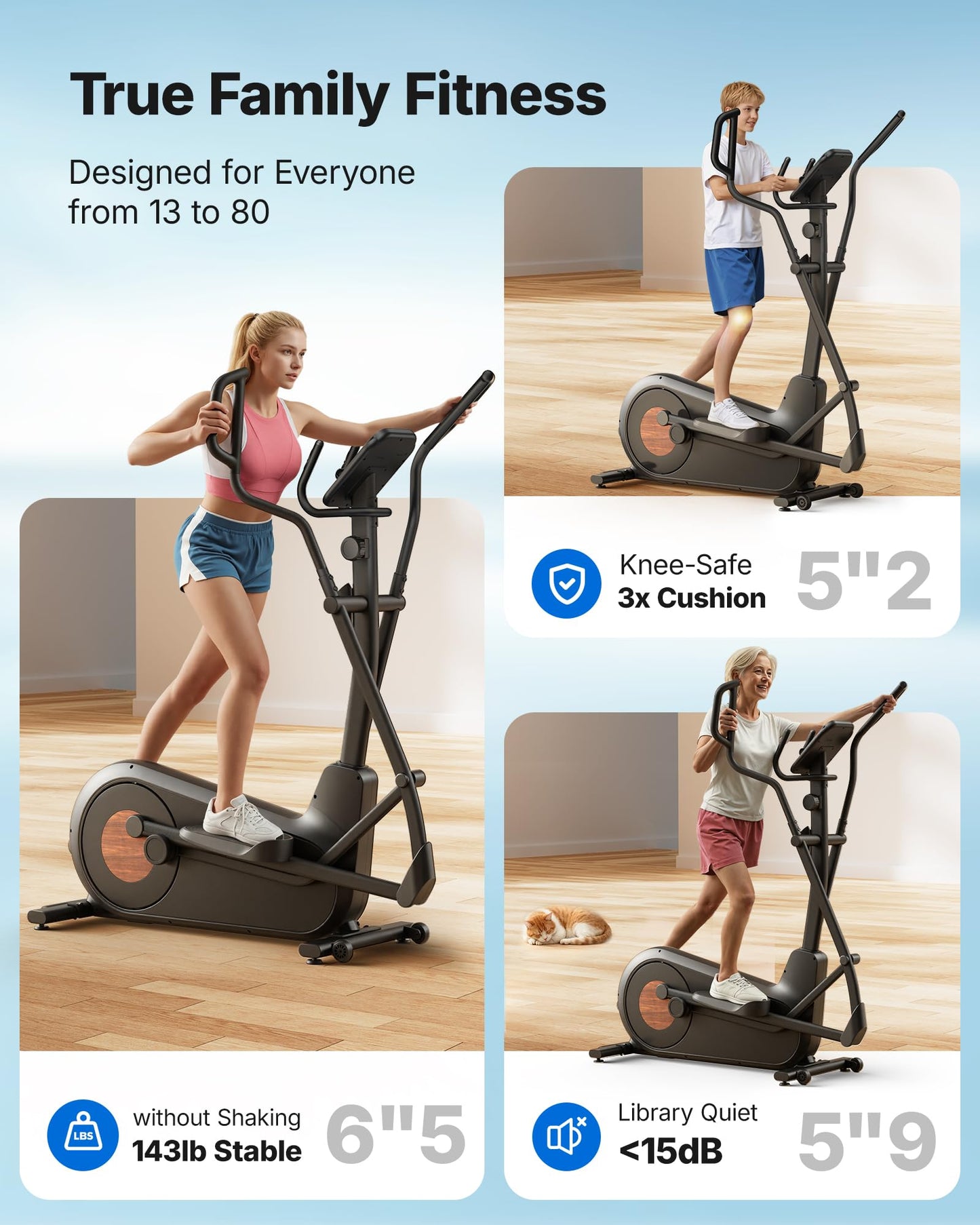 MERACH Elliptical Machine, Elliptical Exercise Machine for Home Self-Powered with Hyper-Quiet Magnetic Drive, Elliptical Training Machines with 16.5IN-19IN Stride, Smart Automatic Resistance