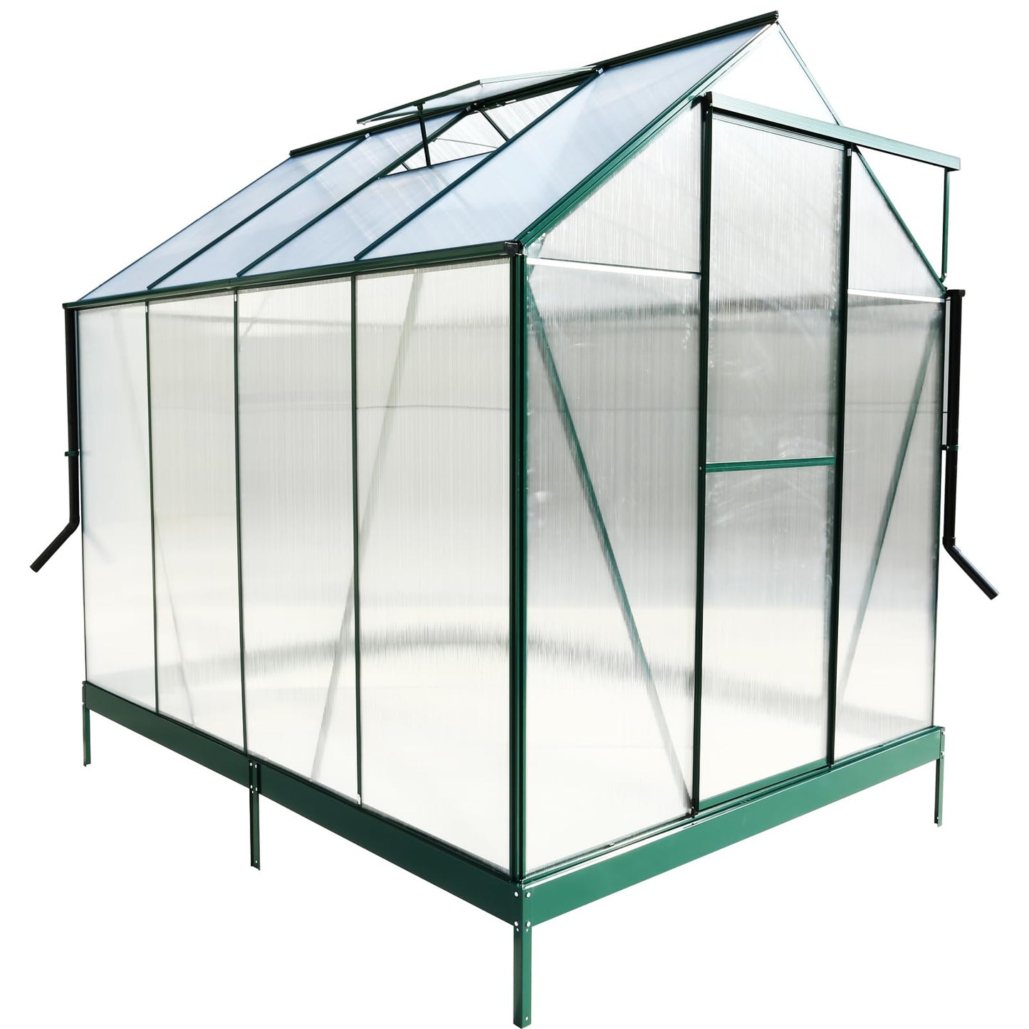 KEIKI 6.3x8.2FT Polycarbonate Greenhouse Walk-in Heavy Duty Outdoor with Aluminum Frame, Clear Panels, Rain Gutter, Vent, Sliding Door for Backyard Plant Nursery, UV Safe All Season, Green