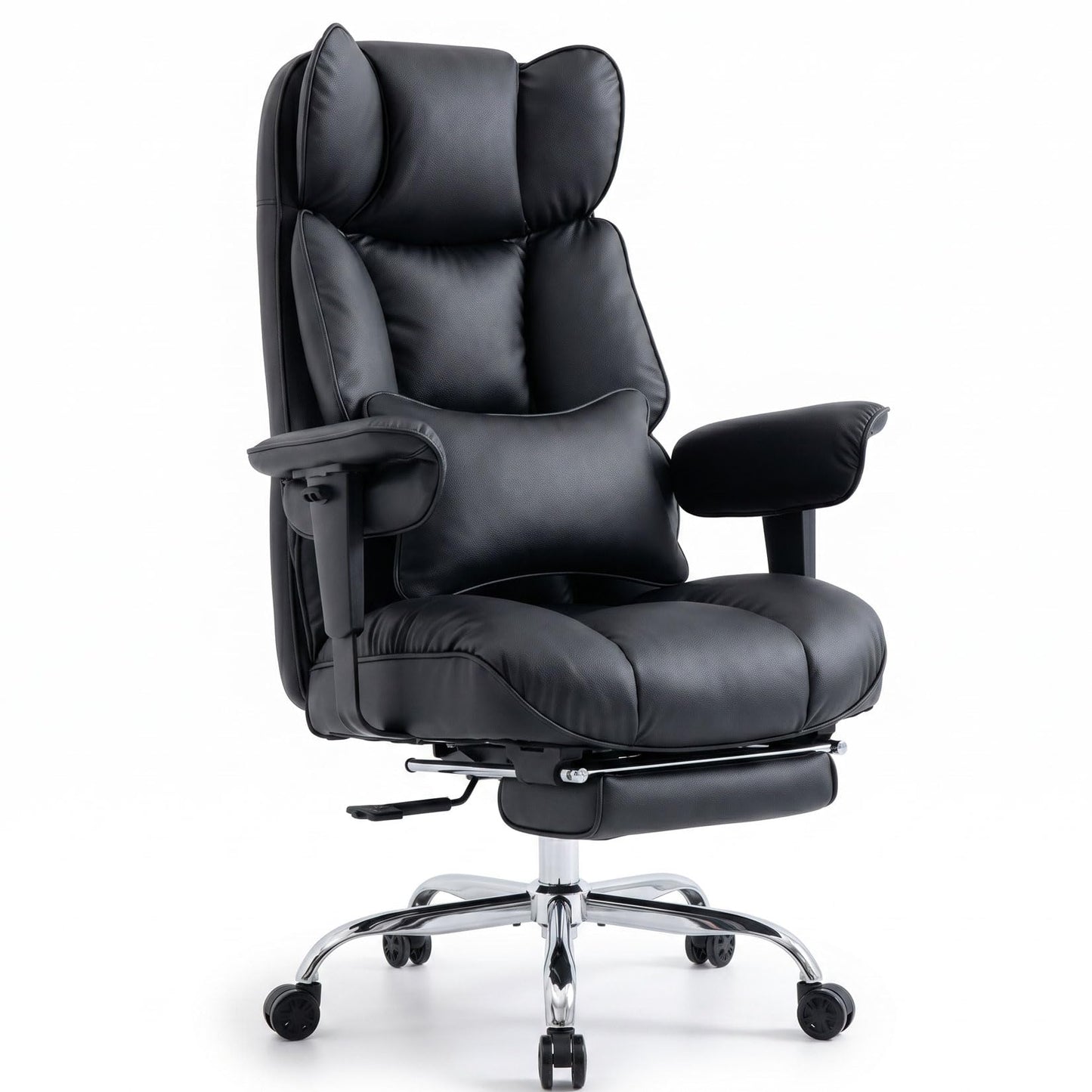 Efomao Big and Tall Office Chair 400lbs – PU Leather Executive Office Chair with Lumbar Support & Leg Rest, Heavy-Duty Computer Chair for Home Office, Grey
