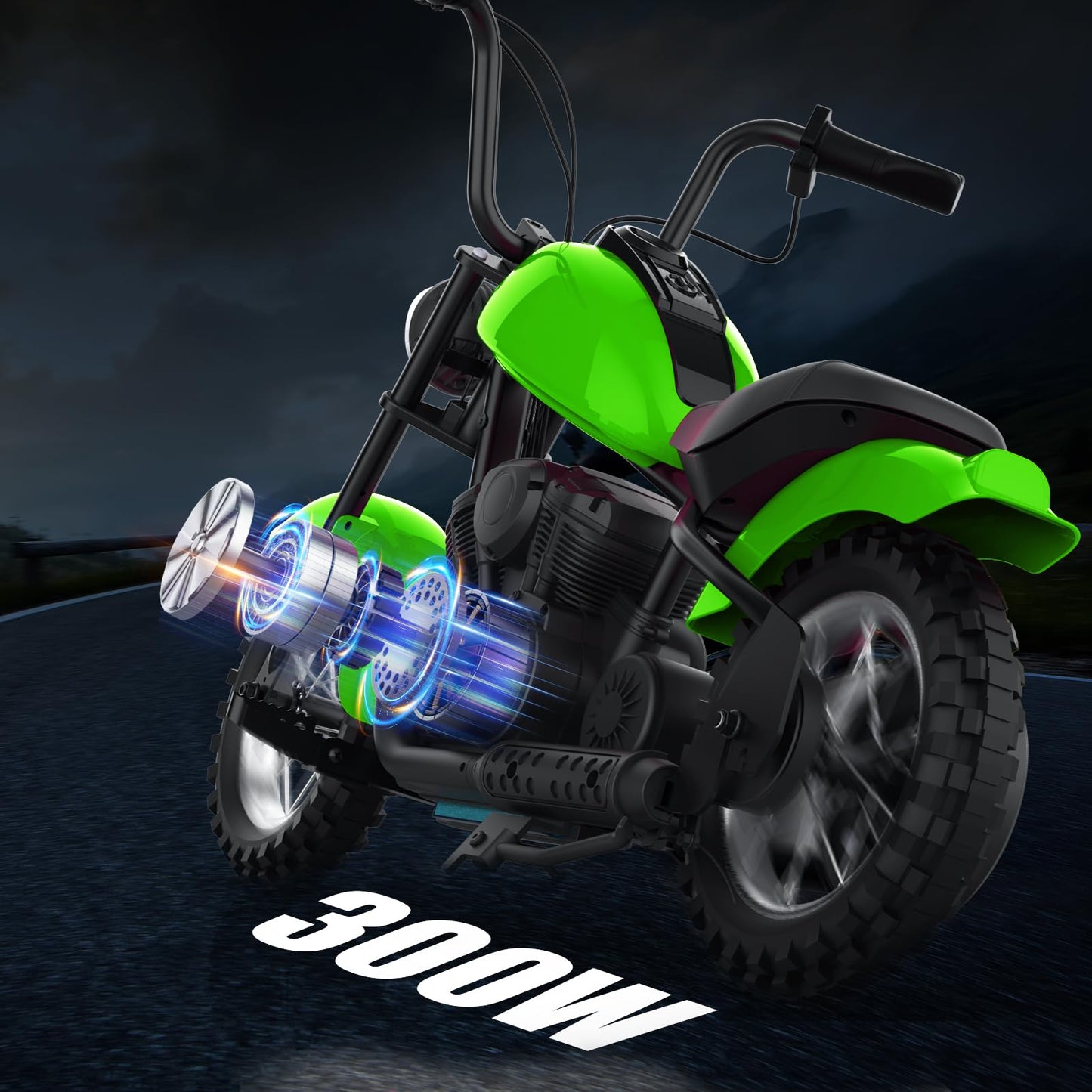 Electric Motorcycle for Kids, 24V 250W Dirt Bike, Two Speed Max Up to 14MPH & 60 Minutes Continuous, with Led Lights, Leather Seat, Rear Brake, Electric Motorbike for Kids/Teens, Green