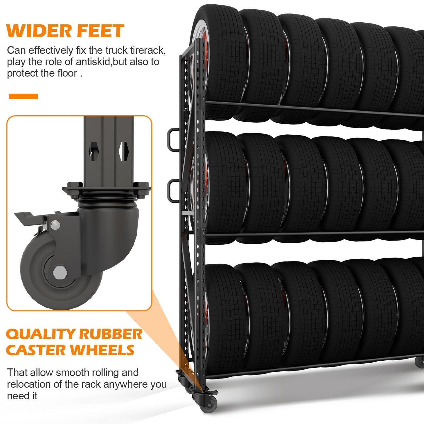 NULTRUMA Industrial 3-Tier Storage Rack, Single Entry Steel Rack for Passenger & Light Truck Tires, 1100lb Capacity, Adjustable Height, 60" W x 18" D x 84" H, for Garage Warehouse Auto Shop