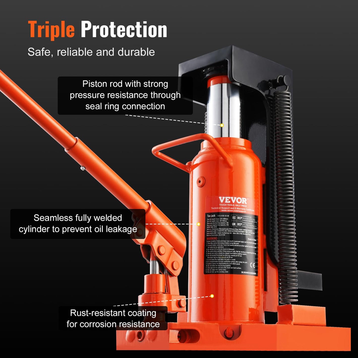 VEVOR Hydraulic Toe Jack, 10 Ton Lift, 20 Ton Capacity, 1.2-7.5 in Toe Height, 12.6-18.9 in Top Height, Air Hydraulic Claw Jack for Machinery
