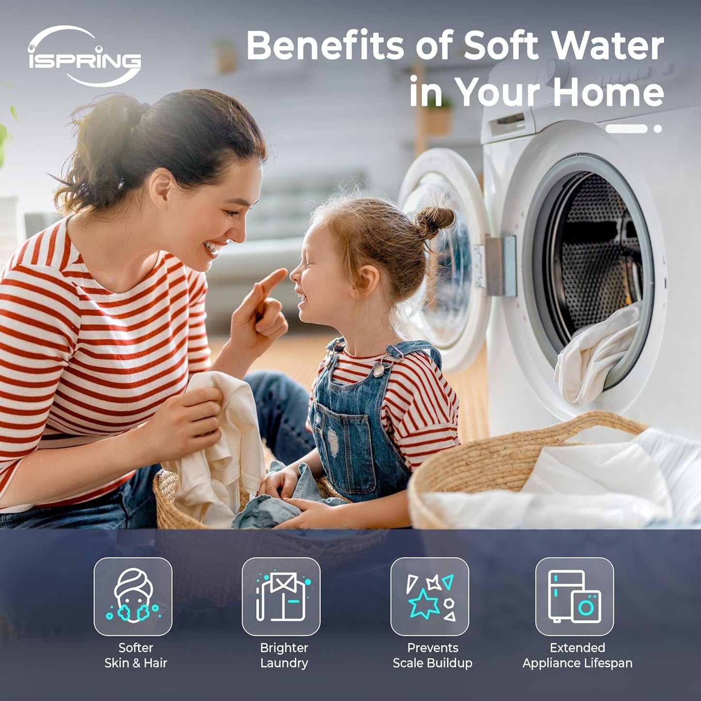 iSpring Whole House Water Softener System, 50,000 Grain High Capacity Removes Hardness with Automatic Backwash and Low Salt Alarm, Hardness & Scale Reduction in House and Commercial Water Use, WCS50KG