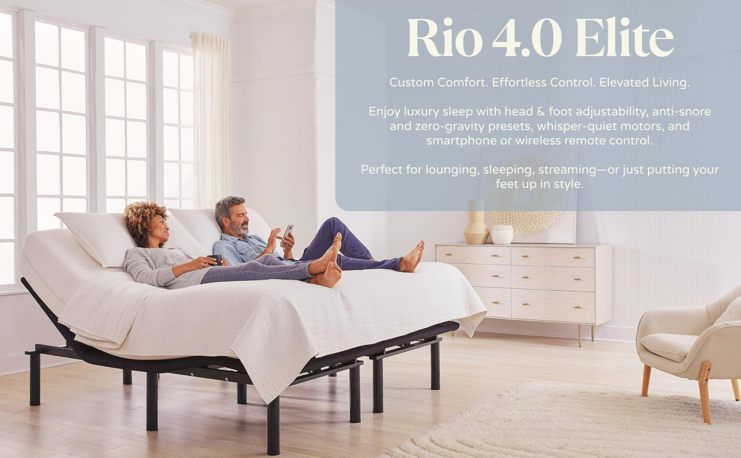 Owen Holmes Rio 4.0 Comfort+ Adjustable Bed Base – Wireless Remote, Zero Gravity, Programmable Presets, Underbed Lighting, Massage with 3 Intensities, Split King