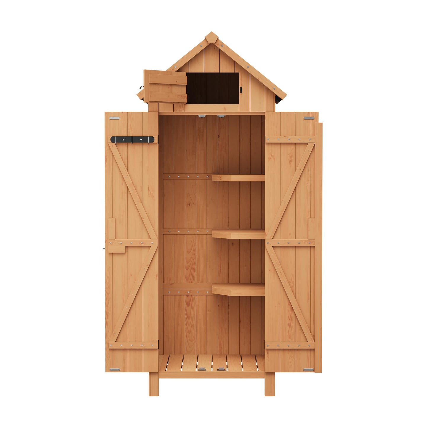 Outdoor Storage Cabinet, 70in Wooden Vertical Garden Tools Shed, Waterproof, Lockable Doors, 3 Adjustable Shelves, Multi-Wall Garden Organizer for Yard Deck Lawn Farmland Equipment