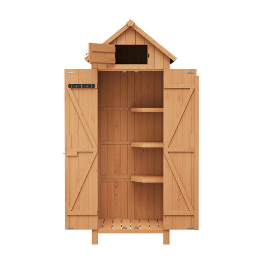 70in Tall Outdoor Storage Shed, Waterproof Wooden Garden Tool Shed with 4 Shelves and Lockable Doors, Vertical Outdoor Storage Cabinet for Patio Yard Lawn