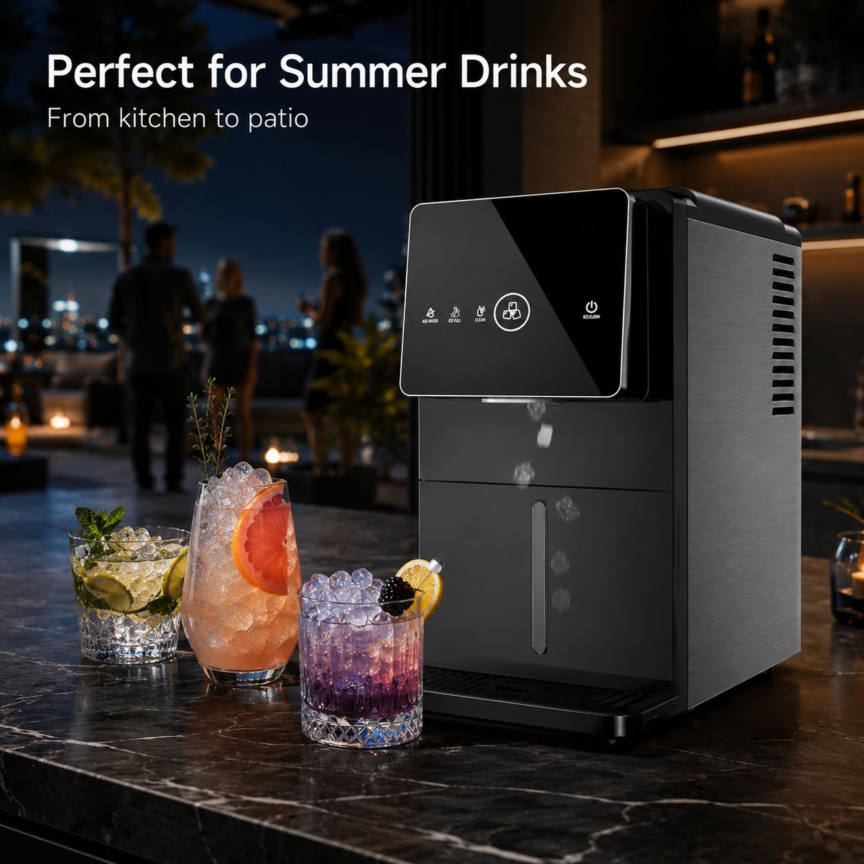 Kismile Nugget Ice Maker Countertop, 33LBS/24H Ice Machine with Soft Chewable Ice, One-Click, Self-Cleaning Function, Stainless Steel Ice Maker with Indicator Lights for Home/Kitchen(Black)