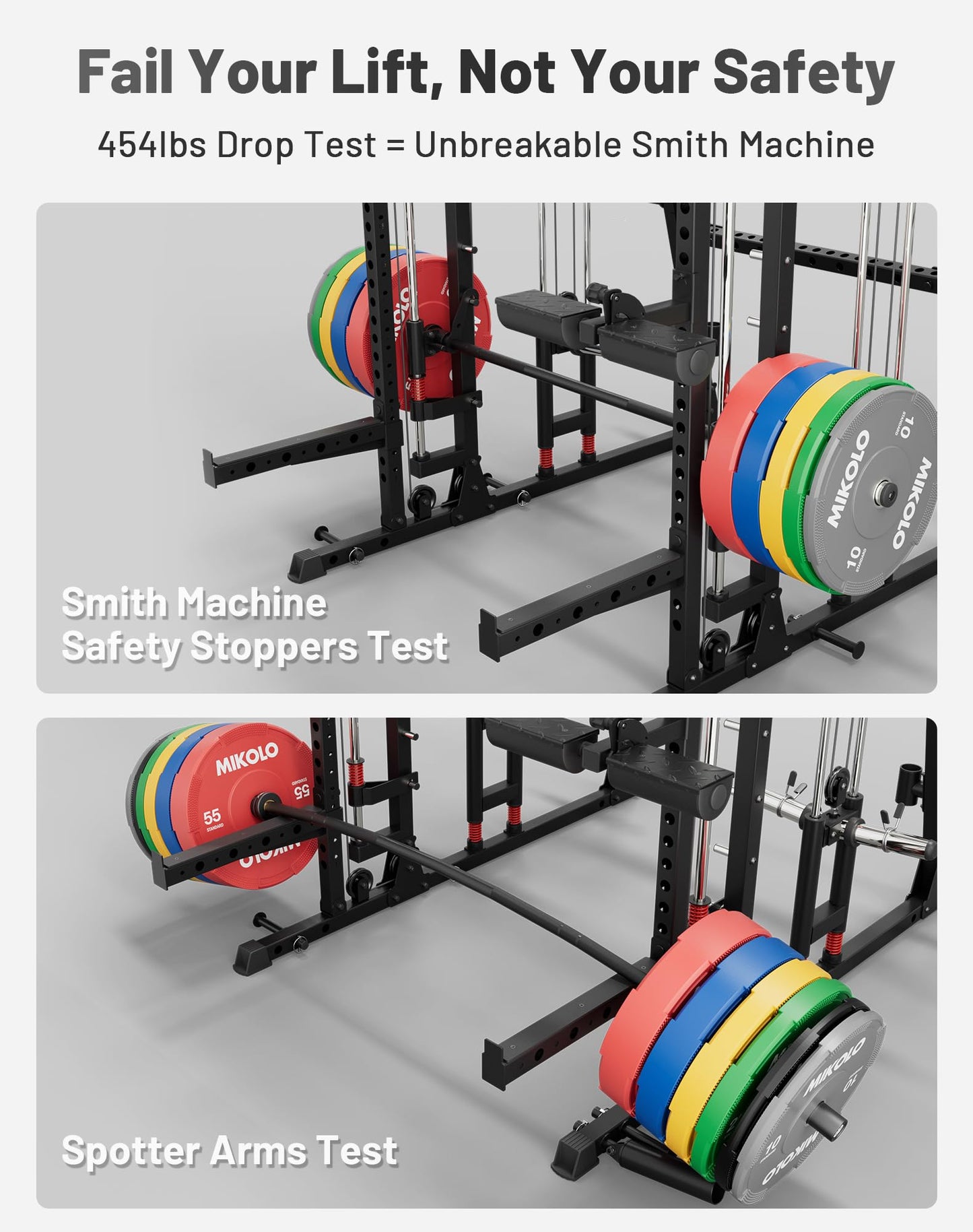 Mikolo Smith Machine, 2200lbs Squat Rack with LAT-Pull Down System & Cable Crossover Machine, Power Rack and Packages (BSL230HPHGP)