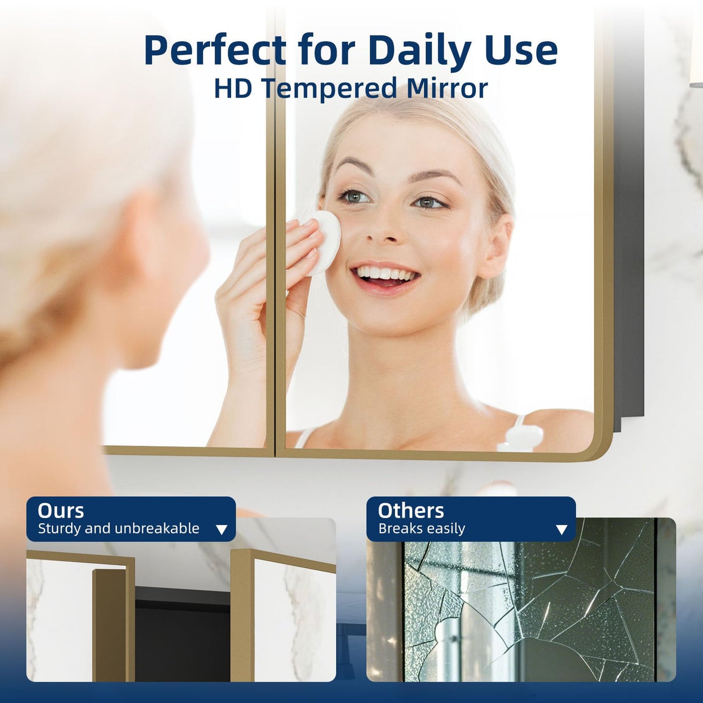 YTSMIR Bathroom Medicine Cabinet with Mirror 24 x 30 Inch, Brush Gold Medicine Cabinet Recessed or Surface Wall-Mounted, Mirrored Cabinets with Sturdy Metal Adjustable Shelves for Bathroom Vanity