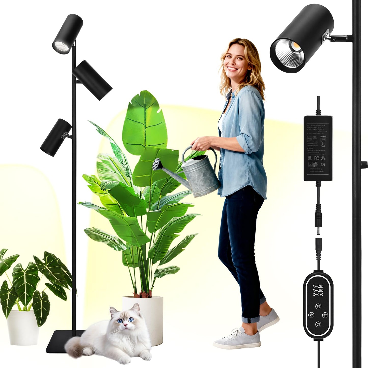 Grow Lights for Indoor Plants, 90W Full Spectrum Tall Plant Light for Indoor Growing with PPFD 900 & CRI 97, Triple-Head 43"-83" Standing & Angle, 10-Level Dimming 6/8/12H Auto On/Off Timer, COB LEDs