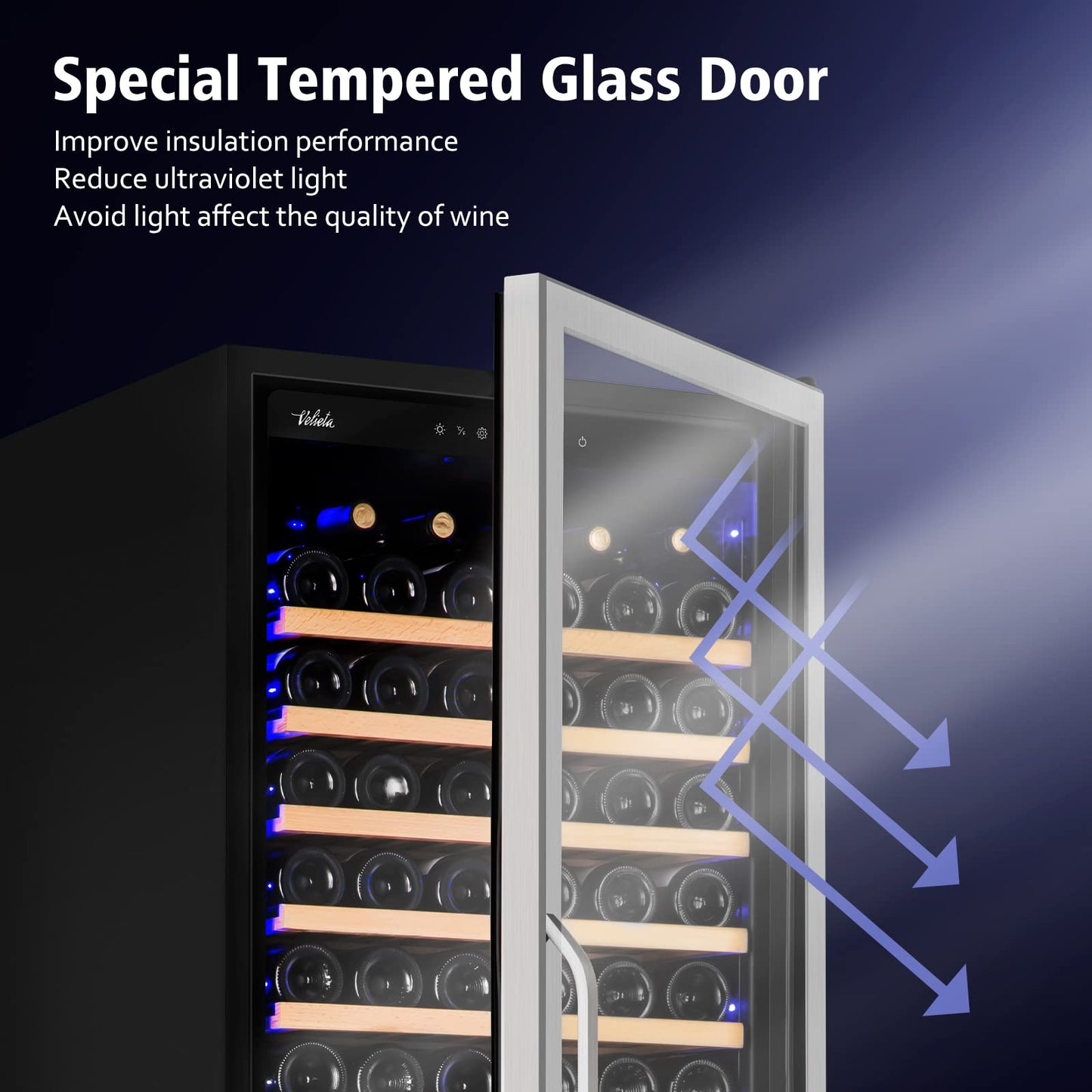 Velieta 24 Inch Wine Cooler Refrigerator, 179 Bottles Professional Wine Cellars with Powerful Compressor,Quiet Operation and Elegant Design for The Wine Lovers