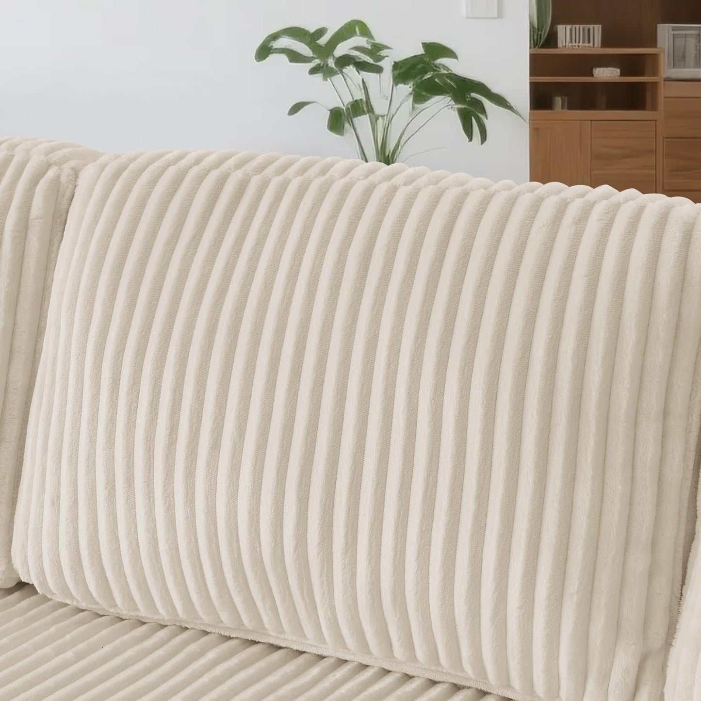 132.48" U-Shaped Sectional Couch, 4-Seat Frameless Modular Sofa with Oversized Chaise, Big Comfy Cloud Couch Set in Soft Corduroy, No-Assembly Boneless Sofas for Living Room, Compressed, Beige