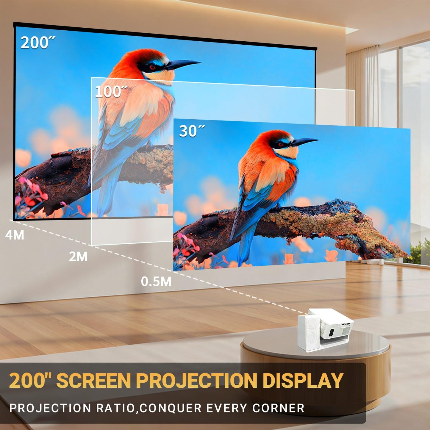 LERMAYAL Smart Projector with WiFi and Bluetooth, 3-in-1 Karaoke Speaker & Movie Projector, Native 1080P/4K Support, Electric Focus & Auto Keystone, Portable Outdoor Projector for Home Ceiling Theater