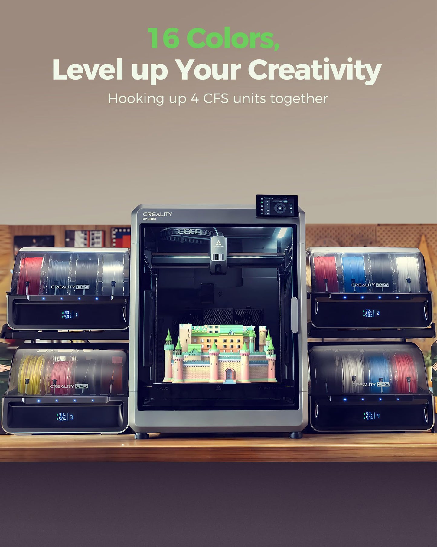 Creality CFS Multi-Color Filament System Supports 16 Colors Printing Automatic Mapping Switching Moisture-Resistant Filament Storage Compatible with K2 Plus 3D Printer