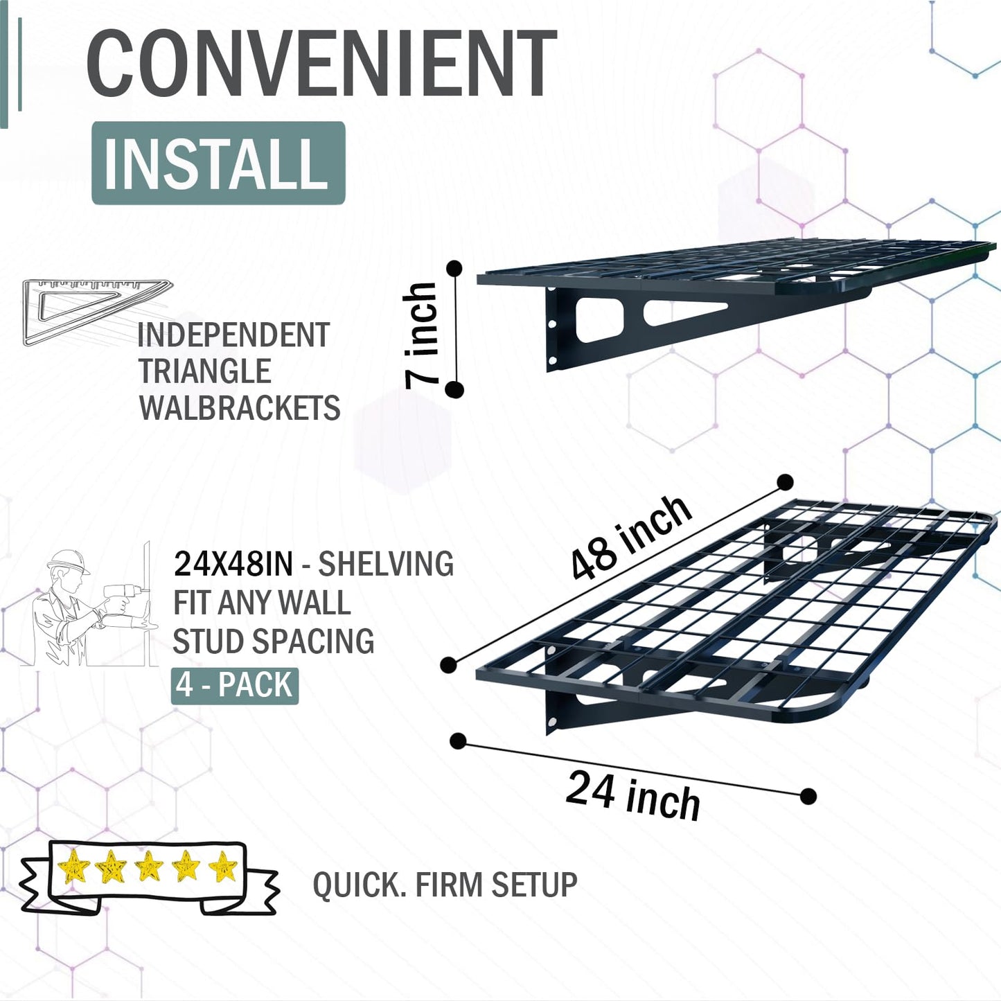 4-Pack 2x4ft Garage Wall Shelving, 4 Shelf Total 16 ft(L) Garage Shelving Wall Mounted, Heavy-Duty Storage Shelves, Perfect for Holding Storage Bins, Sporting Goods, Tools, and More Space-Saving