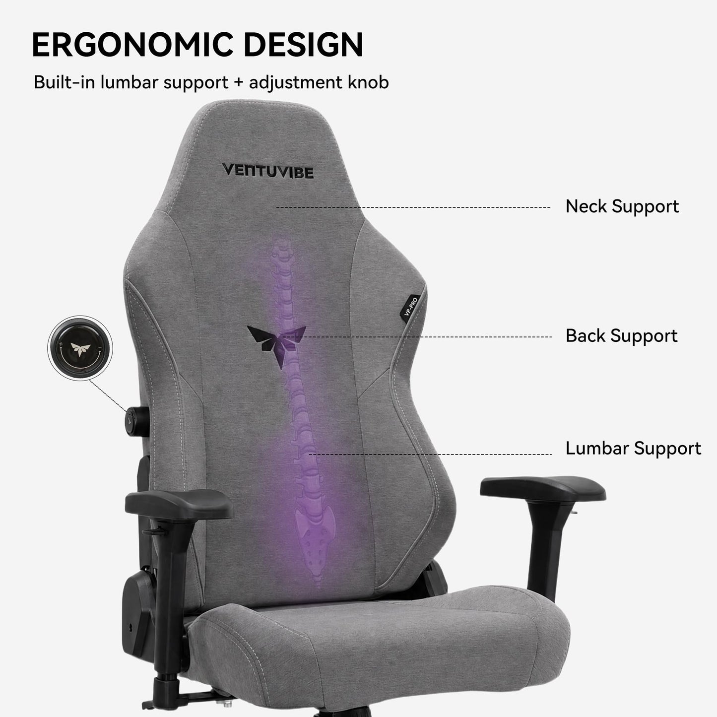 VENTUVIBE Gaming Chair - High Back Ergonomic Computer Chair with Lumbar Support, Video Game Chair-4D Adjustable Armrests,170° Reclining & 320lb Capacity,Fabric,Meteorite Gray