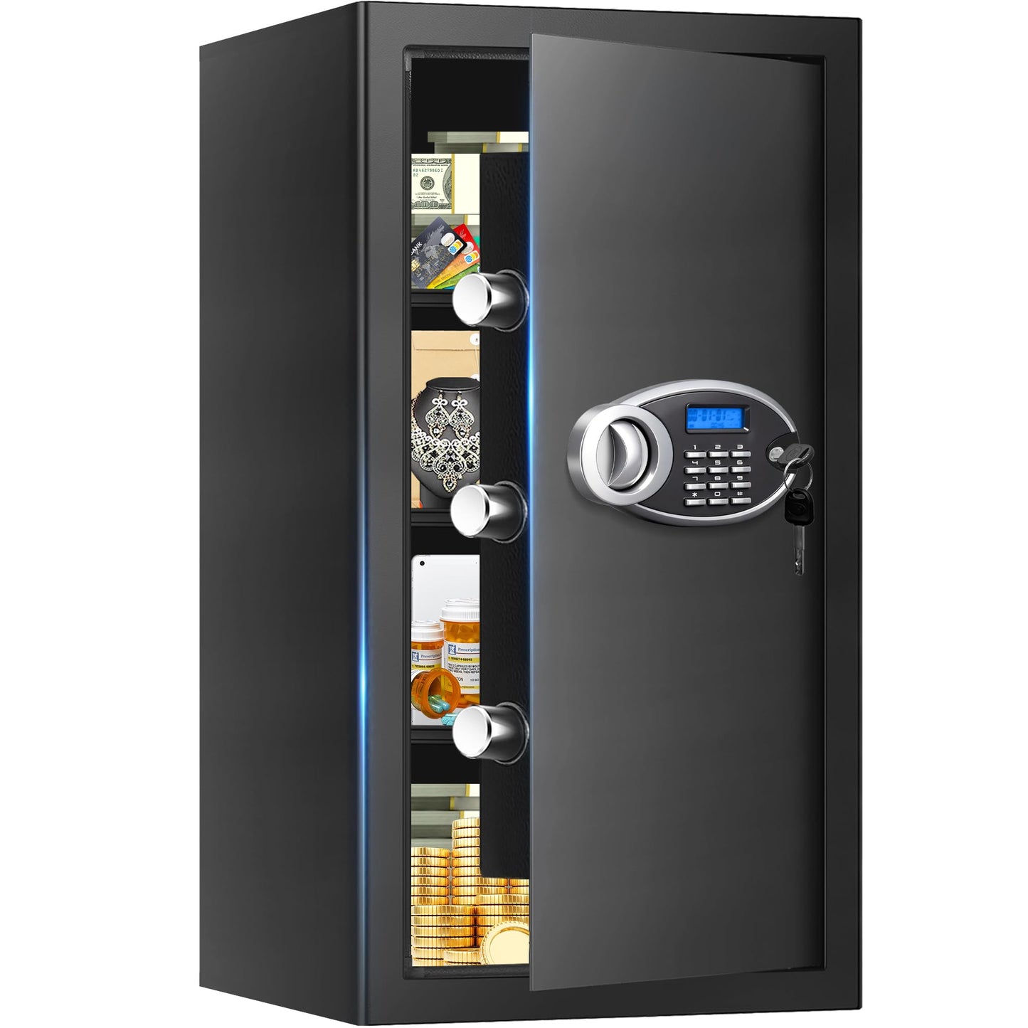 6.2 Cuft Large Fireproof Safe for Home Documents, Digital Security Personal Safety Box with Programmable Keypad, Spare Keys and 3 Removable Shelf, Anti-Theft Fire Safe Box for Money Firearm Medicine
