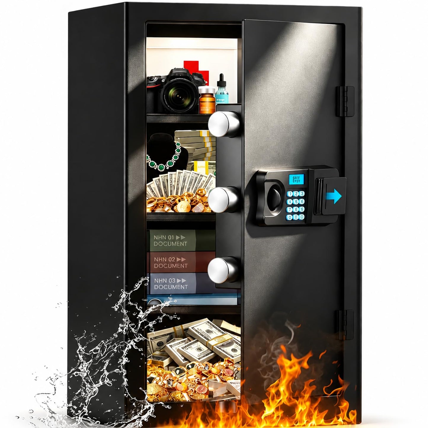 Large Fireproof Safe for Home Office, Digital Security Safe Box with Digital Backlit Keypad, Emergency Key and Anti-Theft Alarm, Personal Safes for Cash Documents Jewelry Valuables (7.0 Cuft)
