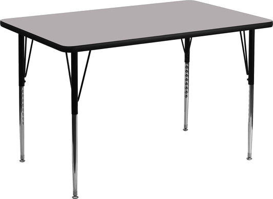 Flash Furniture Wren 30''W x 48''L Rectangular Grey Thermal Laminate Activity Table - Standard Height Adjustable Legs