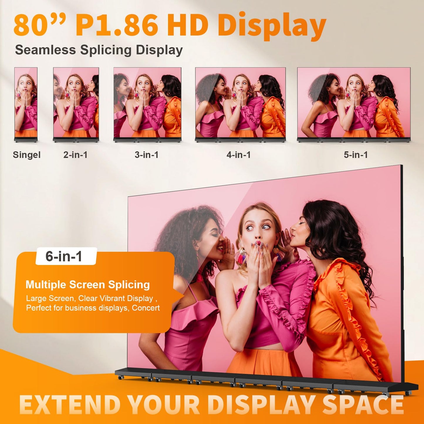 80" LED Digital Signage Display with Flight Case, P1.86 Foldable Spliceable LED Poster Screen Kiosk with Content Management System, WiFi/USB/HDMI for Events, Rentals & Commercial Use (Black, 1 Panel)