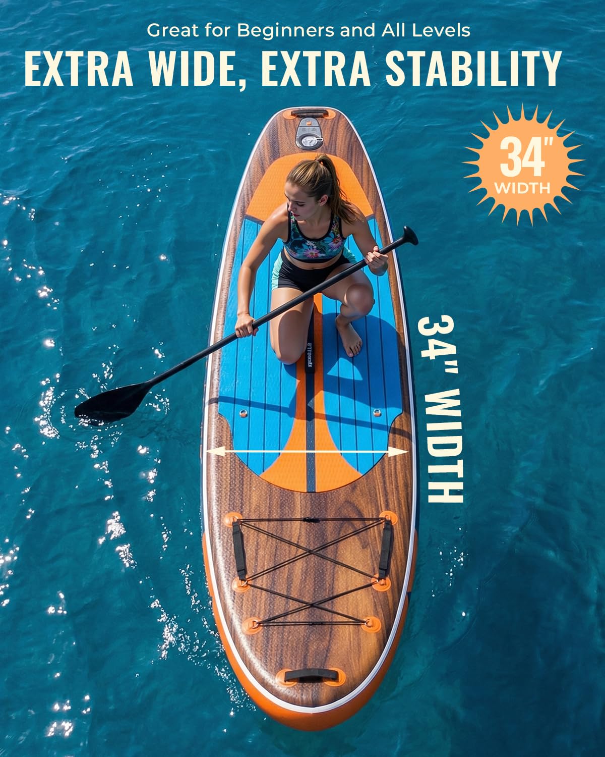 Marsdorgan 11' Inflatable Paddle Board Walnut | Extra Wide SUP with Non-Slip Deck for Adults | Stable for Lake Ocean, Complete Kit with Pump/Backpack/Paddle