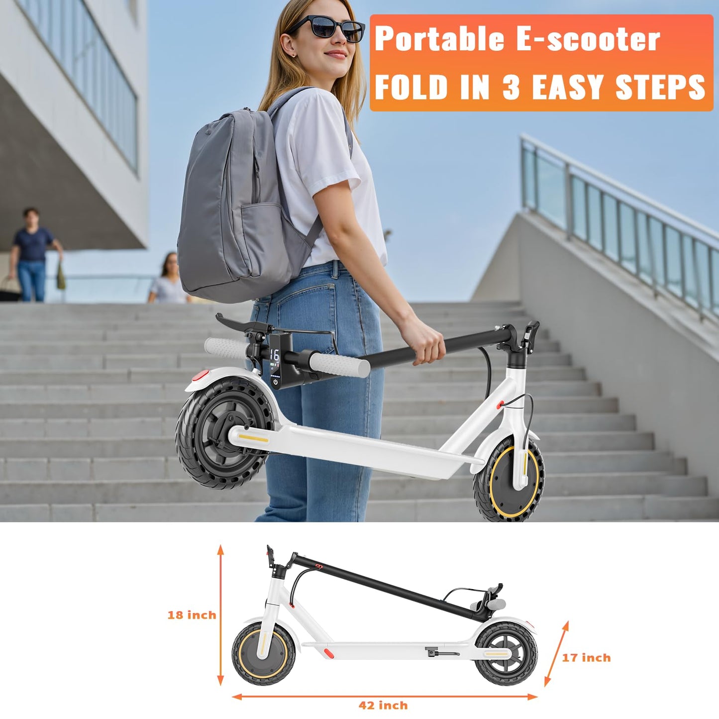 Qlaway Electric Scooter with Seat, 350W Motor, Top Speed 19Mph(31km/h), Max 22 Miles Ranges, 350W Motor, 8.5" Solid Tires, Aluminum Alloy Folding E Scooter with Dual Braking/APP Control