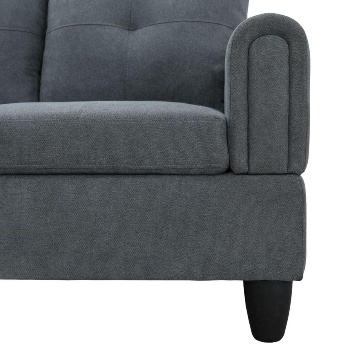 UOCFYK Dark Grey L-Shaped 3-Piece Flannel Sofa with Storage Ottoman Set, Sectional Couch Sofa Set for Living Room, Office, Small Space