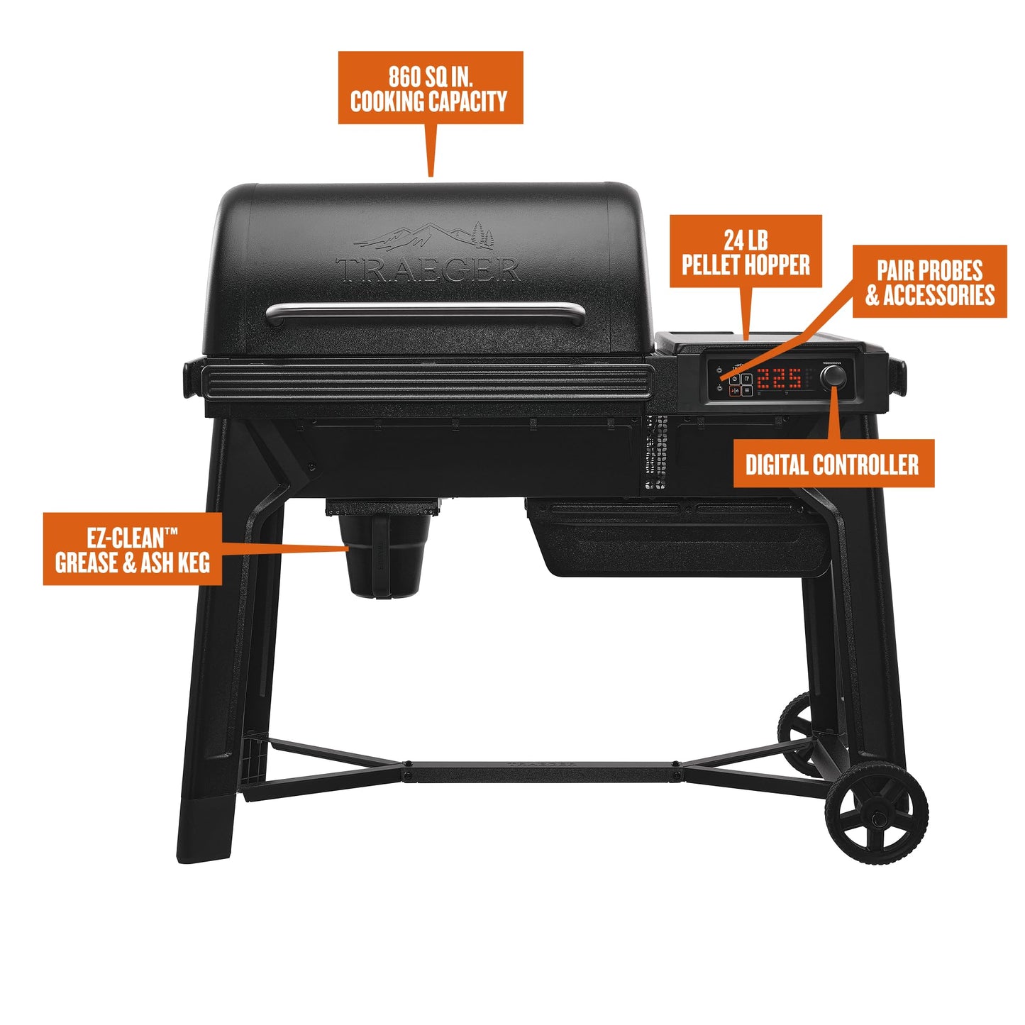 Traeger Grills Woodridge Electric Wood Pellet Grill and Smoker, Wi-Fi Temperature Control up to 500 Degrees, 860 Sq. In. Cooking Capacity, 6-in-1 for Outdoor Grilling, Smoking, BBQ, Black, TFB86MLH
