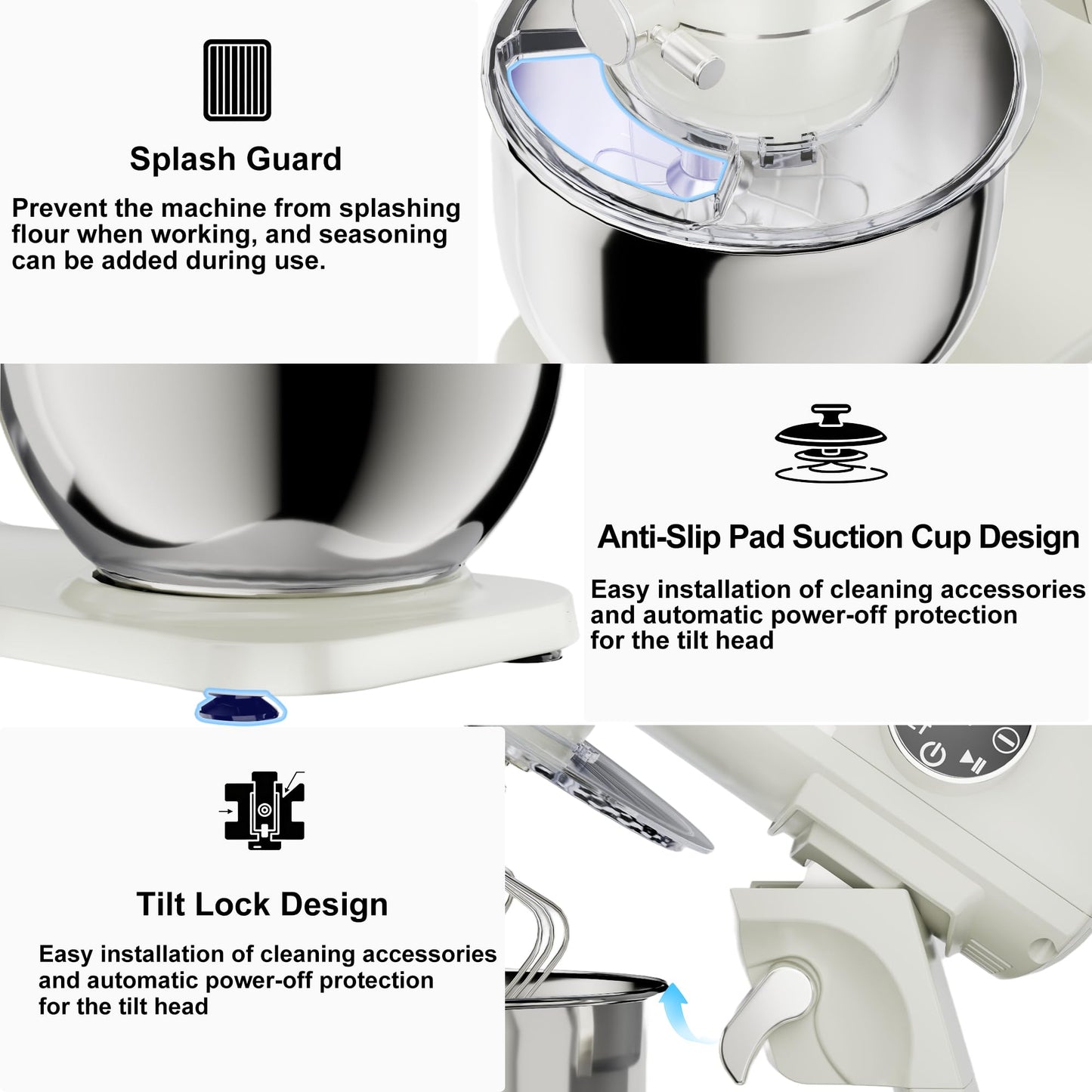8.45 QT All Metal Stand Mixer,10 Speed Large Capacity Kitchen Mixer with Digital Timer & Tilt-Head, Electric Mixer with Whisk Dough Hook Mixing Beater for Baking,Cakes,Cookie,Bread,Salad (White)