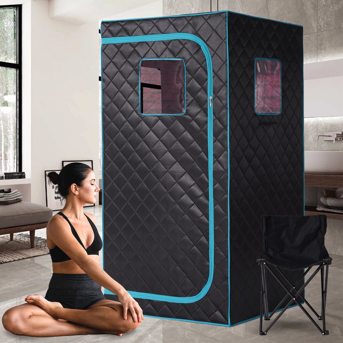 Smartmak Portable Infrared Sauna Box with 660nm Red Light Therapy Lamp for Home, Personal Indoor Full Body Dry Sauna Spa Tent, Relax Saunas with 6 Heaters, Heated Foot Pad, Remote, Chair, Blackgreen
