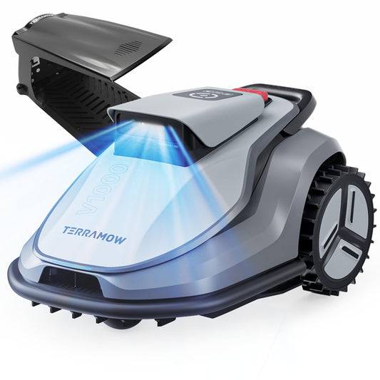 TerraMow V1000 Robotic Lawn Mower with Garage, Tri-AI Vision, No Wire/RTK/Signal Issues, Auto Mapping, Max 0.3 Acres, Vision Navigation, AI Obstacle Avoidance, 100% Hands-Free for Complex Gardens
