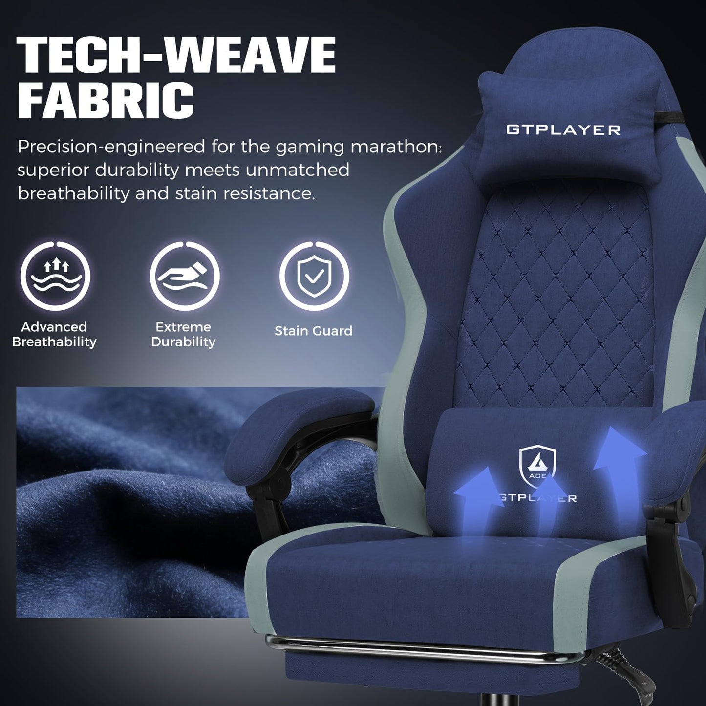 GTPLAYER Gaming Chair, Ergonomic Computer Chair with Footrest and Lumbar Support, High Back Recliner Chair 350lbs, Height Adjustable for Home Office, Deep Blue
