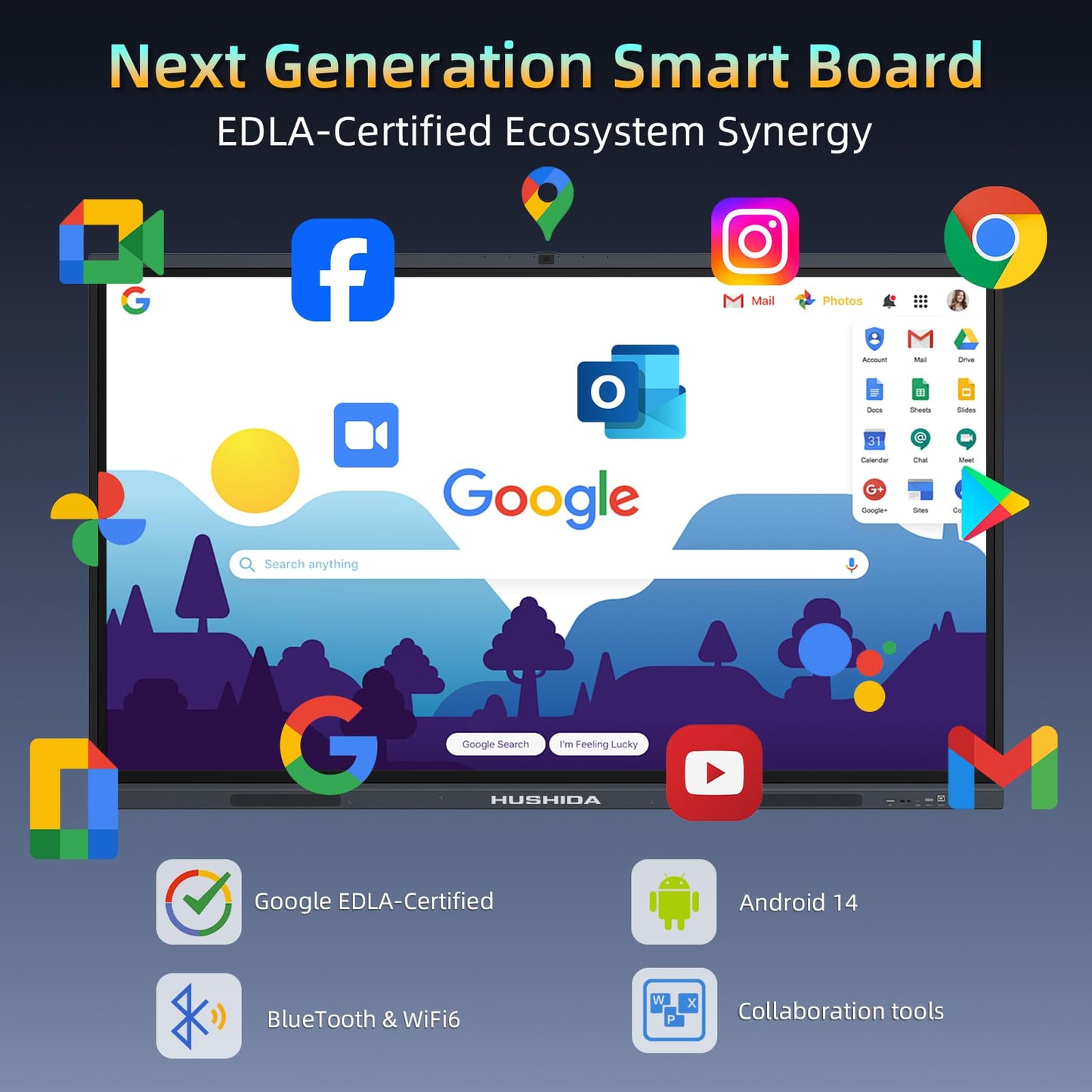 65" Smart Board Google EDLA-Certified 4K Interactive Whiteboard SmartBoard for Classroom & Office Business, Android 14 Touchscreen with 13MP AI Camera 8G RAM+64G ROM, 40-Points, Wall Mount Included