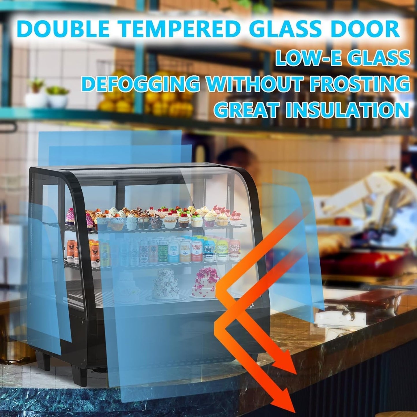 ActiveTrail 3.5 Cu.FtCommercial Display Refrigerator, Glass Door Merchandiser Cooler with Adjustable Shelves, LED Lighting, Sliding Rear Door, Temperature Control for Bakery, Cafe, Restaurant, Store
