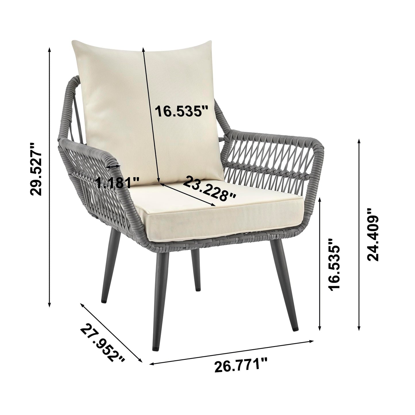 Manhattan Comfort Portofino 4-Piece Patio Conversation Set, Rope Wicker Design with Waterproof Cushions | Outdoor Furniture Includes 2 Armchairs, Loveseat & Coffee Table with Tempered Glass Top, Cream